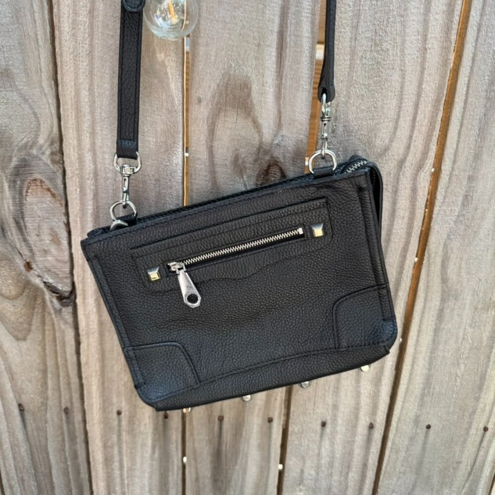 Rebecca Minkoff Regan Black Pebbled Leather Small Crossbody Handbag